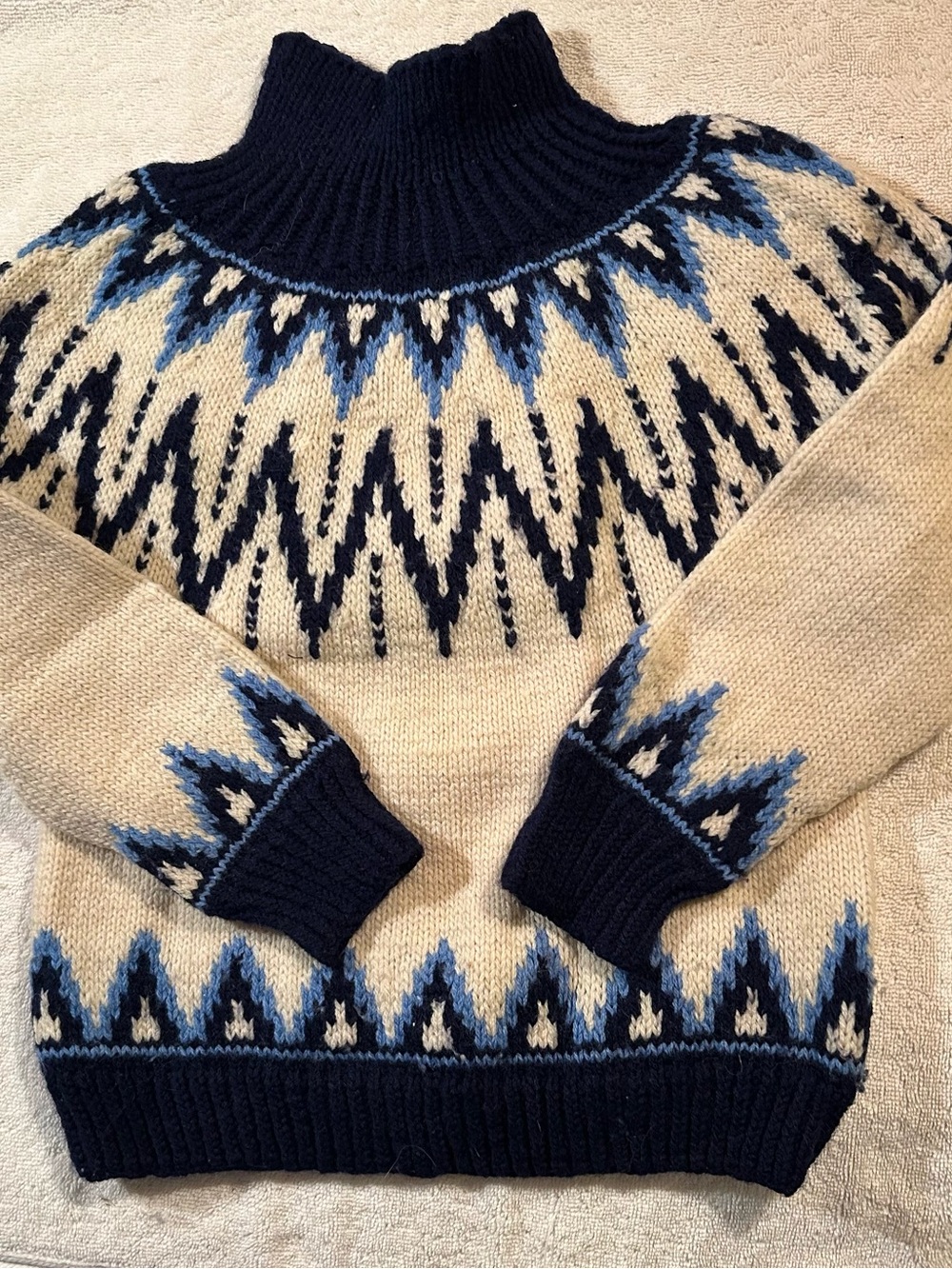 Kids Navy & Cream Nordic-Pattern Turtleneck Sweater
